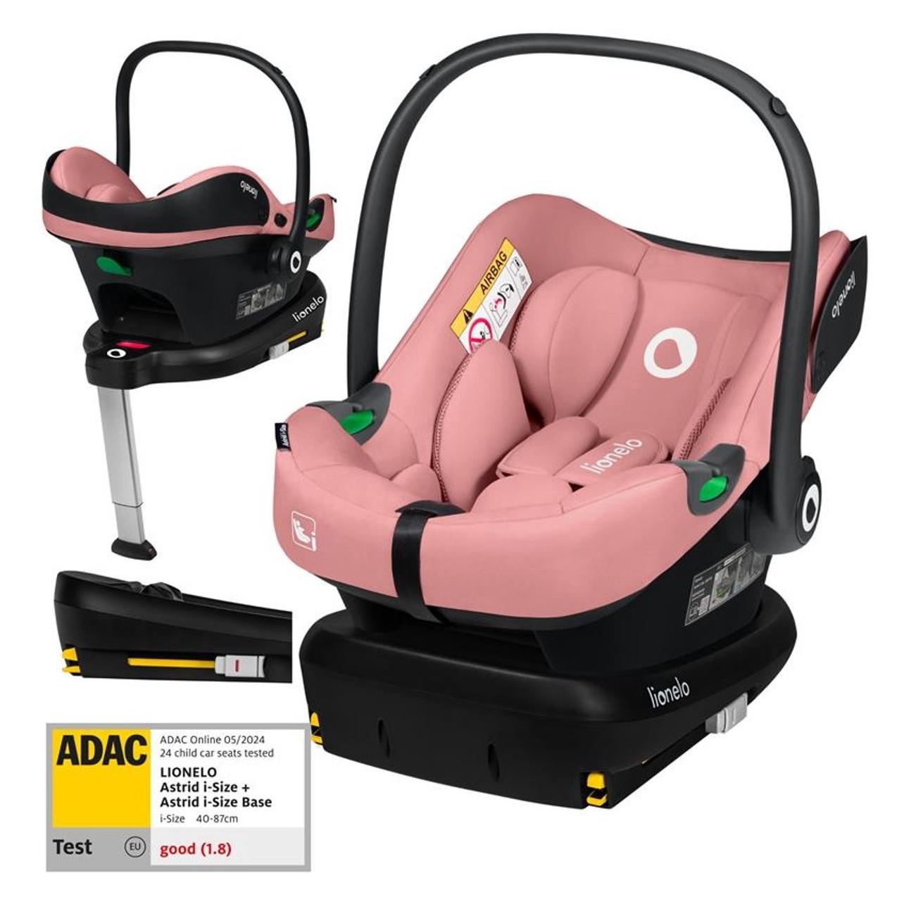 Lionelo Astrid I-Size Set (Babyschale, Kindersitz, Reboarder, ECE R129/i-Size Norm) (LO-ASTRID I-SIZE SET PINK CORAL)