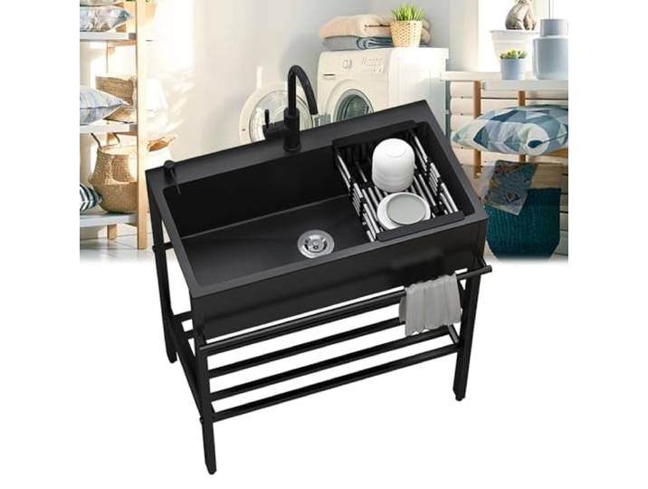 Spülbecken Edelstahl 60x45x86cm Freistehende Spültisch 1 Becken Edelstahlspüle Gewerbliche Ausgussbecken Spülenschrank mit Spüle Armatur Ablassvorrichtung Mobiles Waschtisch für Outdoor Innen Küche