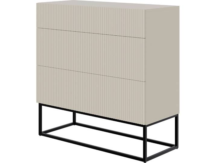Selsey Veldio - Commode 3 tiroirs gris beige avec structure métallique noire\, 90 cm