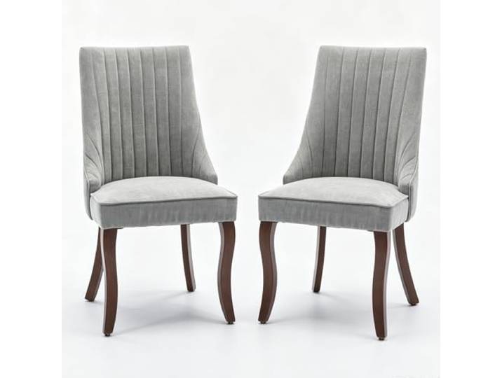 SEEDWAVE Esszimmerstühle 2er Set mit Chenille-Bezug, moderner Küchenstuhl mit geschwungenen Holzfüßen und verstellbaren Fußpads, für Esszimmer, Küche und Schlafzimmer (Grau)