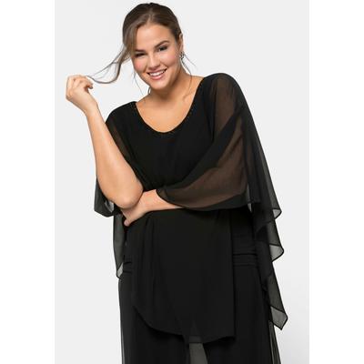 Longbluse SHEEGO, Damen, Gr. 48, schwarz, 100% Polyester, unifarben, Rundhals, Blusen Longbluse