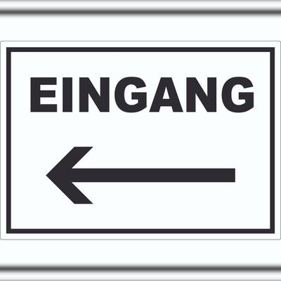 HB-Druck Eingang Aufkleber mit Pfeil nach links A5 (148x210mm)