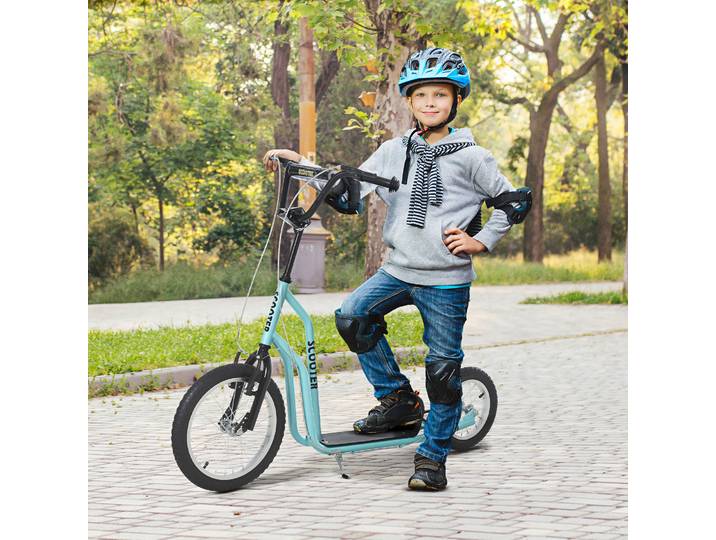 HOMCOM Trottinette Enfant 5+ Pneus Gonflables 16/12 Bleu
