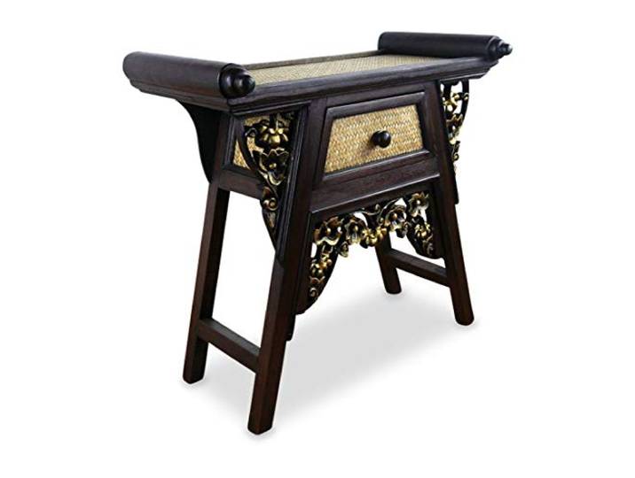 livasia Asiatischer Schrank, kl. Sideboard, Kommode Holz und Rattan, Telefontisch (Nr.2)