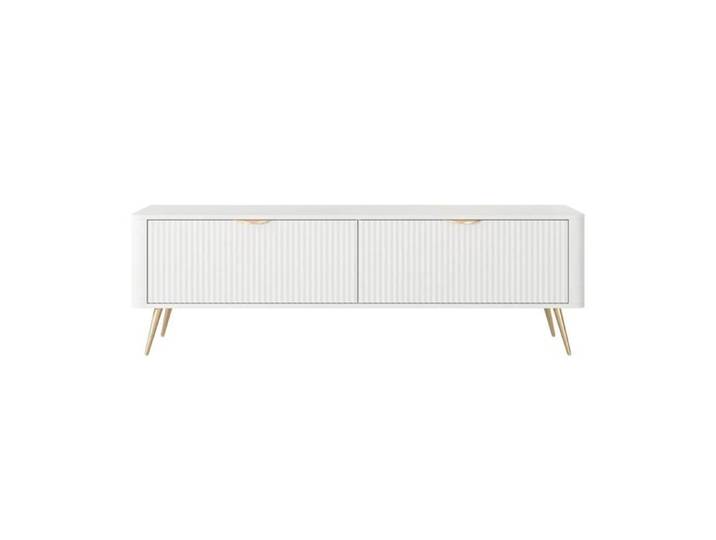 JOUDY MINI - Mini meuble TV 163cmeffet rainuré - Blanc