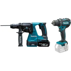 Akku-Set 2-teilig Makita 18 V best. aus Akku-Kombihammer und Akku-Bohrschrauber mit 2x 5,0 Ah Akkus und Ladegerät