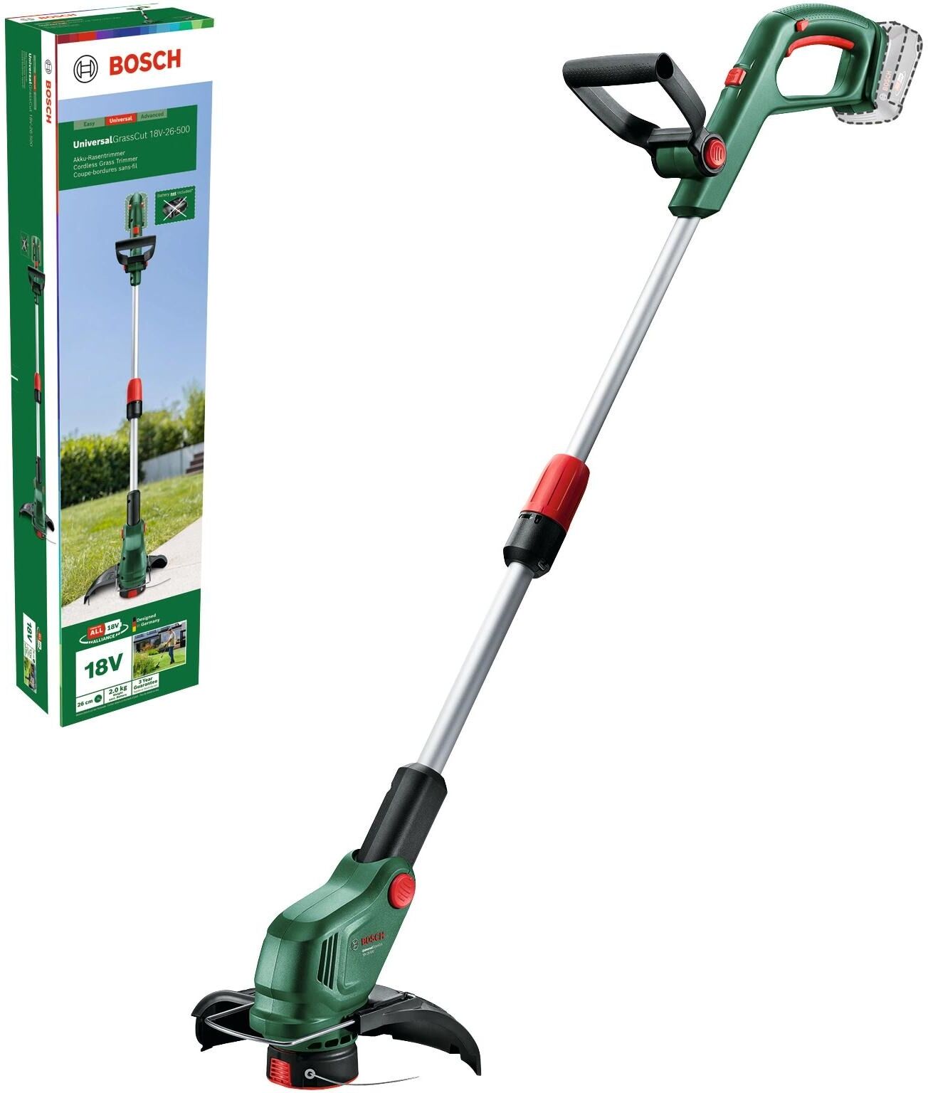 Akku-Rasentrimmer BOSCH "UniversalGrassCut 18V-26-500 Solo", grün, Motorsensen, Akku-Rasentrimmer grün Einheitsgröße