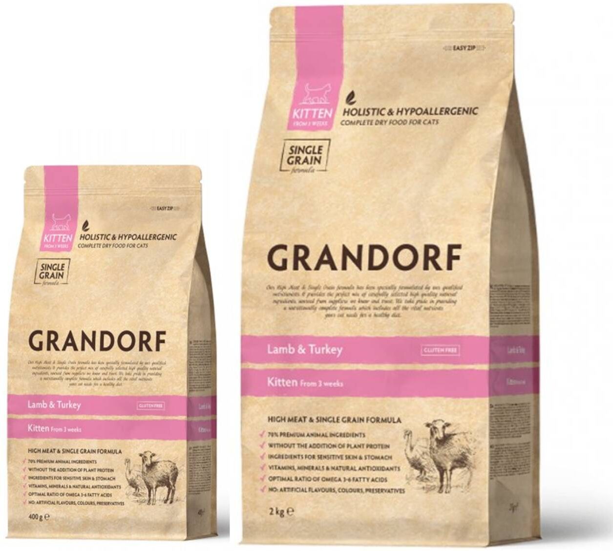 Grandorf Kitten Agnello e Riso Integrale per Gattini 2 Kg