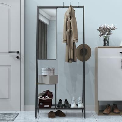 DEVERA Rustic Industrial Hall Tree，73-Inch Aluminum Coat Rack with Mirror