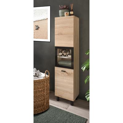 Hochschrank WELLTIME "Tampa, Höhe 125cm, hängend oder stehend montierbar", braun (eiche sonoma nachbildung, glas), B:30cm H:125cm T:29cm, FSC-zertifizierter Holzwerkstoff, Schränke, Hochschrank, Badschrank, Bad-Hängeschrank, Badezimmer, Bad-Möbel