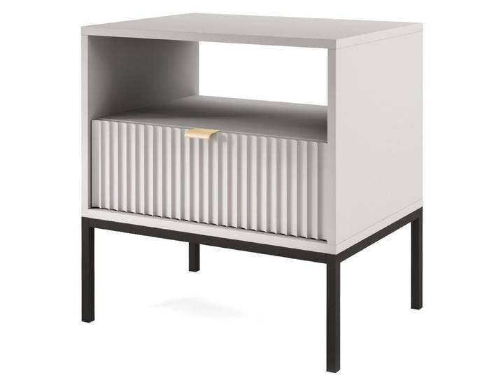 Compleo Nachttisch Nachtschrank NANCY, Nachttisch mit Schublade, 54 cm, goldene Griffe, Fronten gefräst