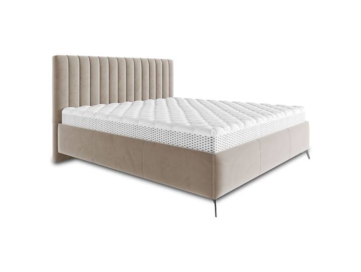 Lit coffre queen size 160x200 sommier inclus beige