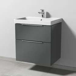 Sanipa Waschtischunterschrank „3way“ passend zu Keramik-Waschtische Avento von Villeroy & Boch 580 × 580 × 452 mm in Anthrazit (glanz)
