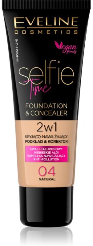 Eveline Cosmetics Selfie Time foundation and concealer 2-in-1 shade 04 Natural 30 ml