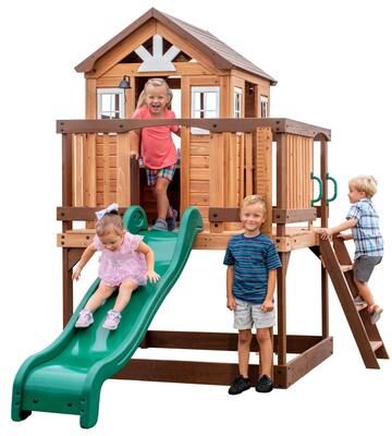 "Backyard Discovery Echo Heights Cedar Wooden Elevated Kids Playhouse - 6'3"" x 10'0"""