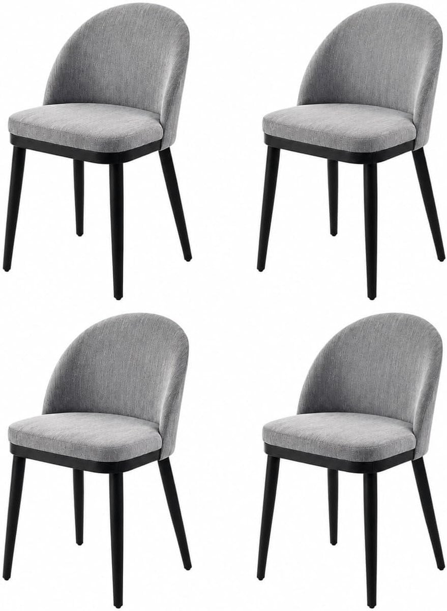 Moderne Eetkamerstoel met Gebogen Rug en Houten Poten - Grijs