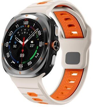 United Samsung Galaxy Watch Ultra Silicone Sport Band With Reverse Buckle And Striped Design starlight Orange
