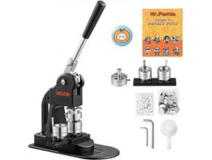 VEVOR Machine à Badge 25 mm 500 Kits Recharges Boutons Presse à Badge Noire, avec Découpe-cercle, Magic Book et Clés Hexagonales, Poignée Ergonomique, pour DIY, Badges à Épingle, Aimanté, Porte-clés