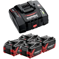 Metabo, Werkzeugakku + Ladegerät, Basis Set 4x LiHDX Akkupack 18 V 8,0 Ah Akku ( 4x 624975000 ) + ASC 290 Ladegerät ( (18 V)