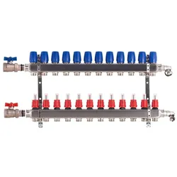 Heizkreisverteiler BASIC für Fußbodenheizung 12 Heizkreise mit Kugelhahn-Set