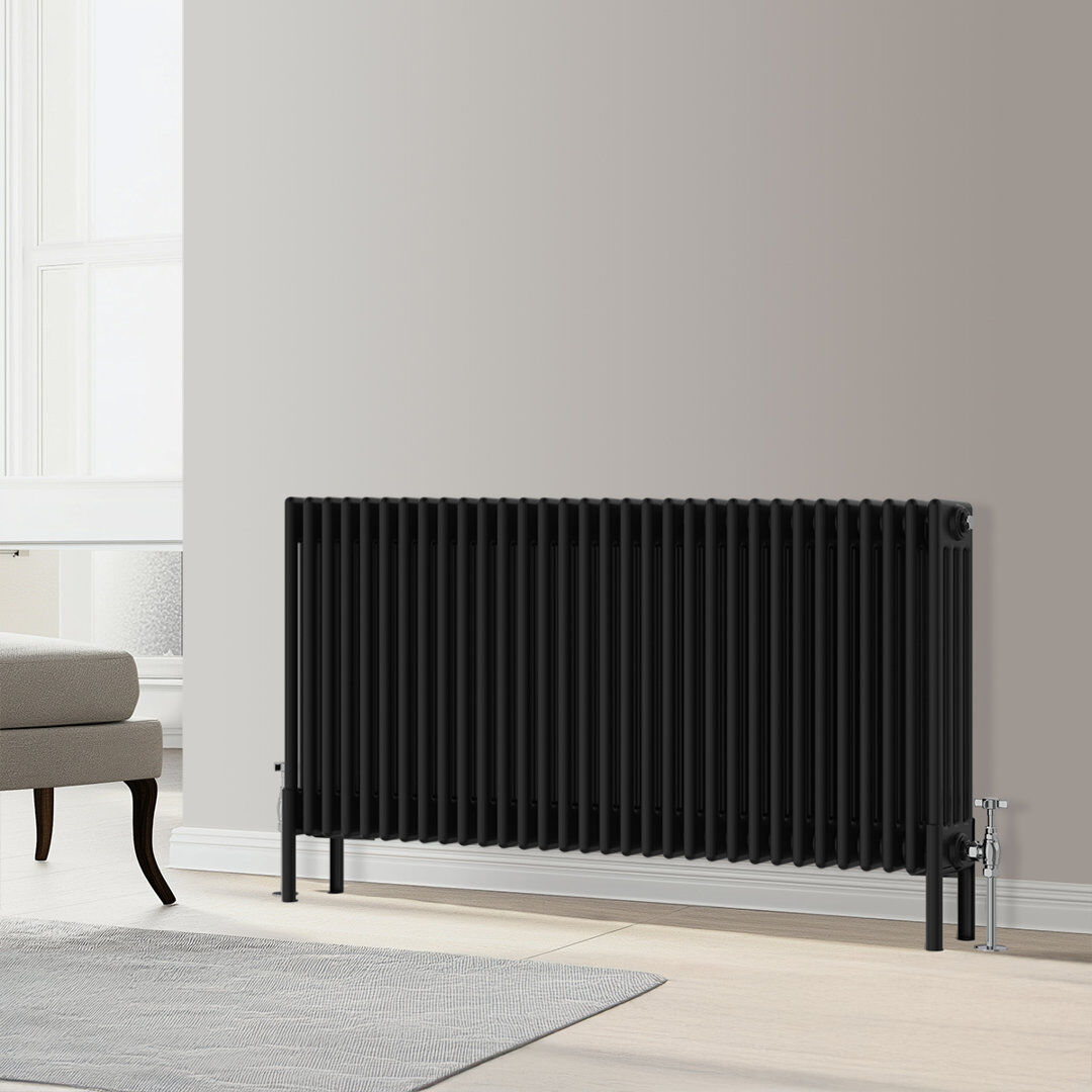 Symple Stuff Altynay Horizontal Traditional 4 Column Radiator Black 600mm H x 1460mm W x 140mm D