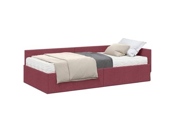 PUGYNBK Eckbett mit roter Matratze, 2 Stück Verstellbares Kopfteil, atmungsaktiver Stoff, mittelfester Schaumstoff, fester Lattenrahmen