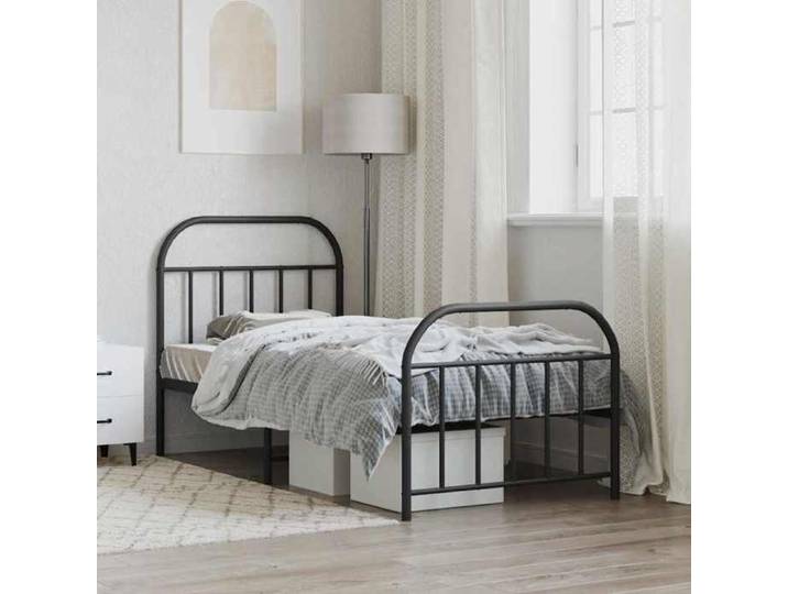 Cadre de lit métal - WIENS - 90x190 cm - Noir - Acier - Espace de rangement - Montage facile - Style Scandinave Moderne