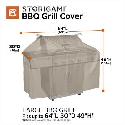 Classic Accessories Storigami Easy Fold Water-Resistant 64 Inch BBQ Grill Cover, Charcoal Black