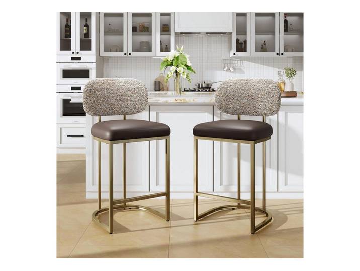 LuxusKollektion Barhocker Barhocker 2er Lehne Fußstütze Metallgestell Kaffeefarbe 2 PCS