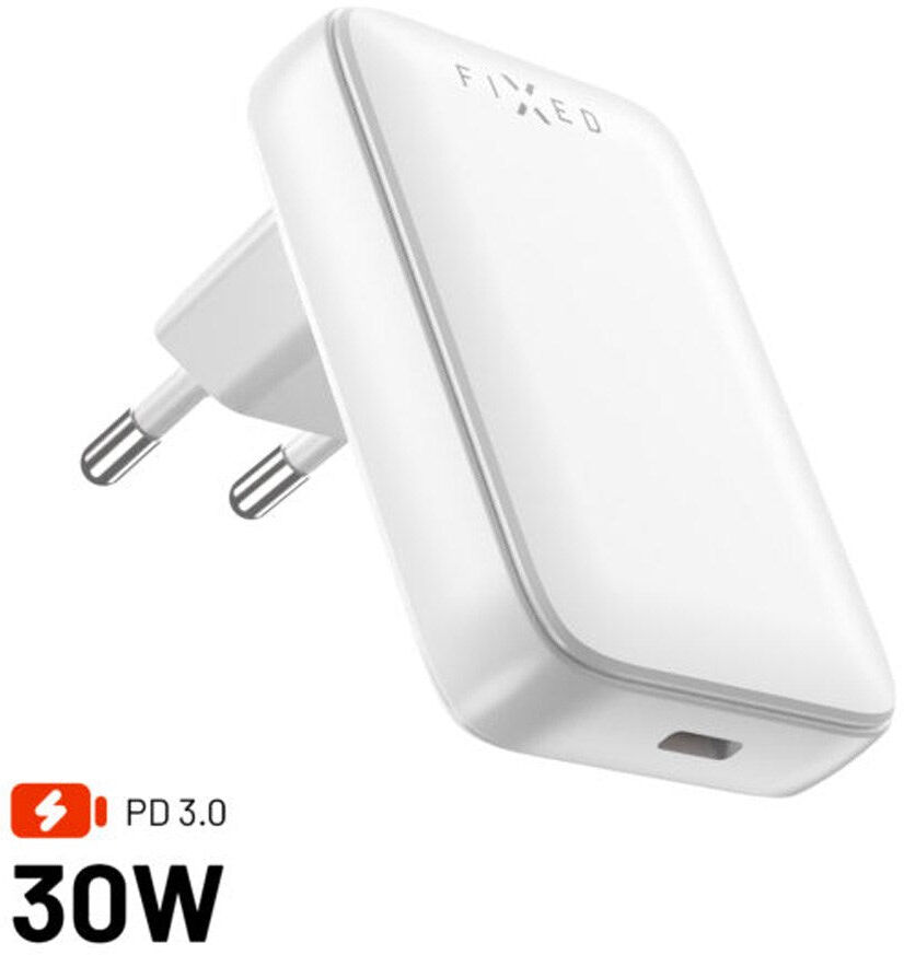 FIXED Slim 30W USB-C - GaN-oplader - 90 grader - Hvid