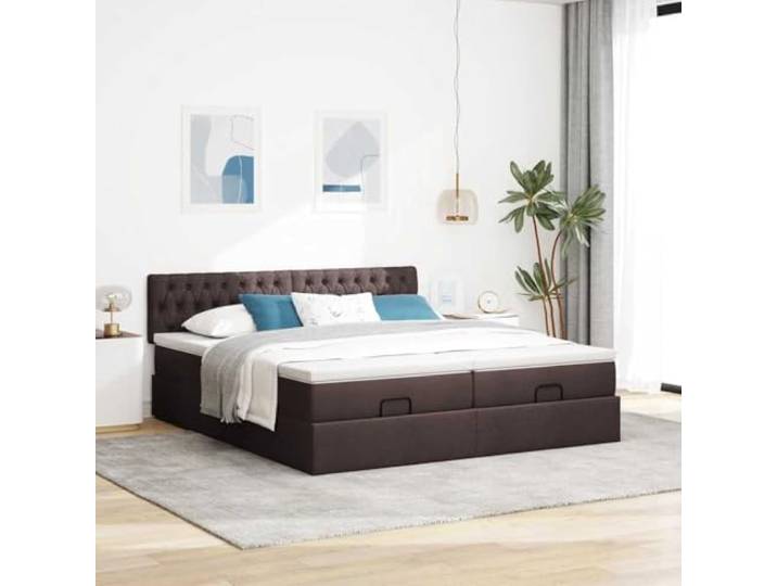 KTHLBRH Boxspringbett 180 x 200 cm mit Matratzen und Kopfteil Hydraulischer Aufzug, 2 Taschenfederkernmatratzen, 2 Matratzenbezüge, Dunkelbraun