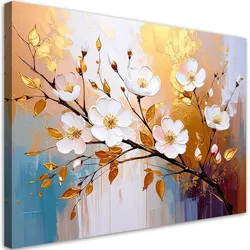 LEINWANDBILD Blumen Zweige Glamour Gold 100x70cm