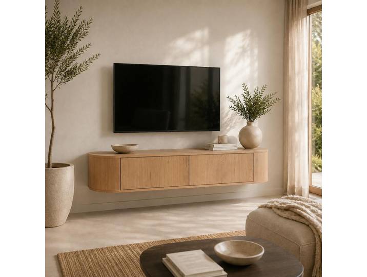 Meuble Tv Suspendu En Chêne Clair 2 Portes Loren