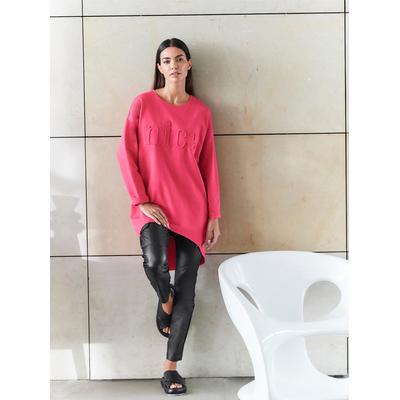 Longshirt HEINE "Longshirt", Damen, Gr. 42, pink (fuchsia), 100% Baumwolle, unifarben, Rundhals, Shirts Longshirt