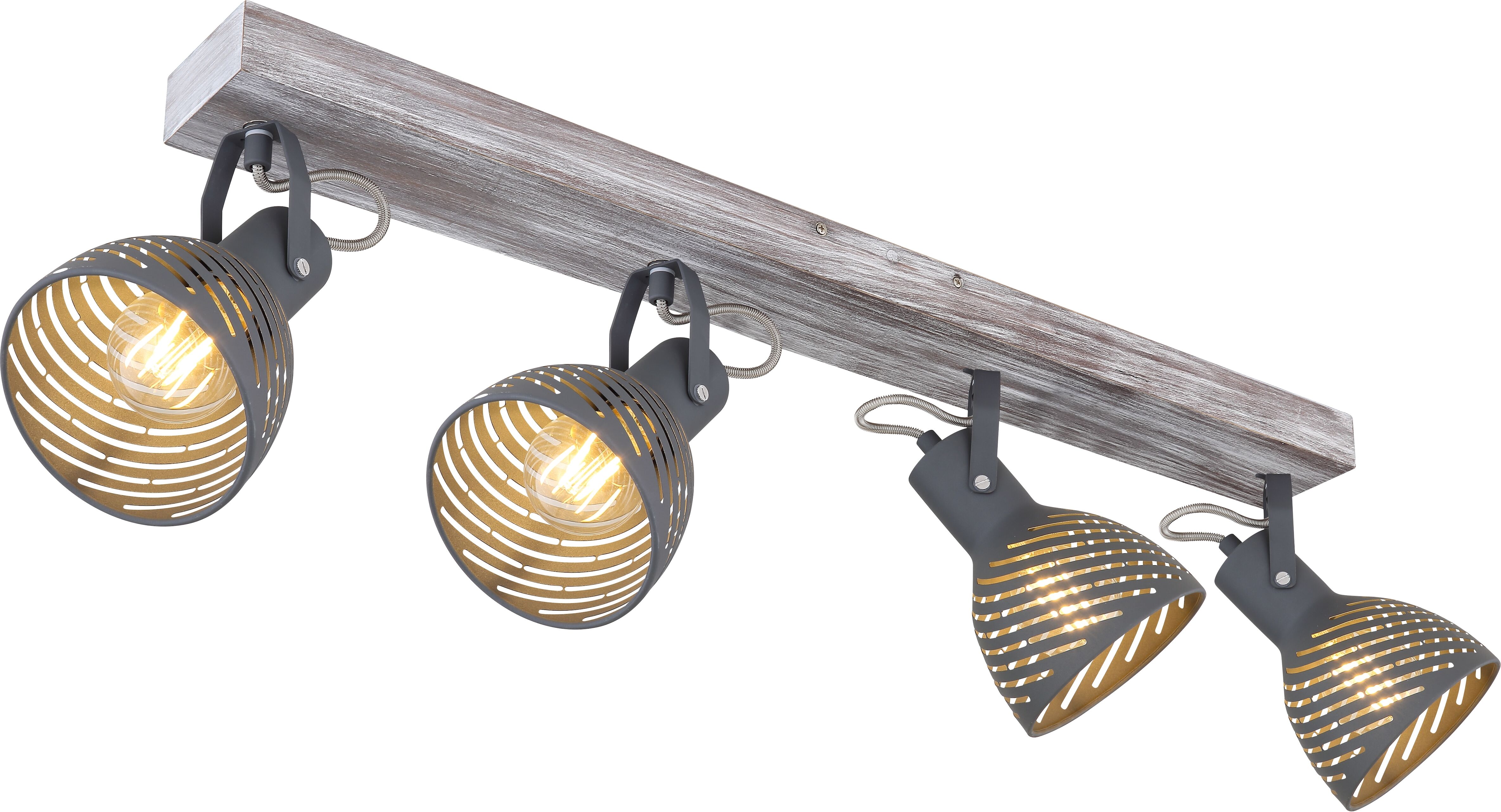 GLOBO LIGHTING Deckenspot "MORI", grau (antik weiß getüncht), 4, H: 25cm, 1 Stk., Leuchten, Holz-Strahler antik weiß getüncht, Metall grau-blau, E27 40W, Deckenspot