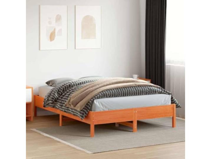 KTHLBRH Bett aus Kiefernholz, 150 x 200 cm, Braun Lattenrost mit stabilen Beinen, stabile Struktur, für Schlafzimmer