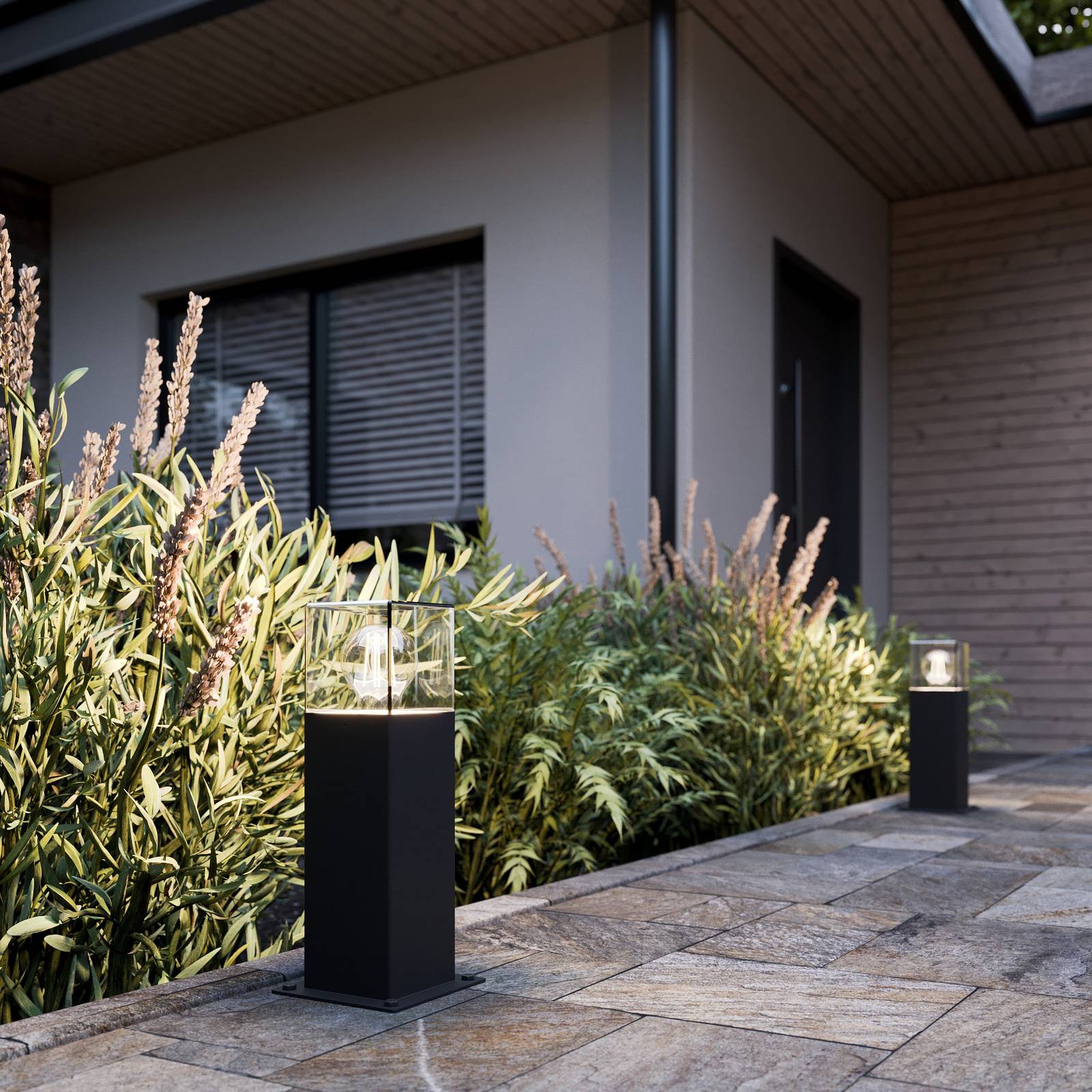 Pillar Light Keke Lucande, dimmable, Black, Aluminium, Modern, Outdoor lights