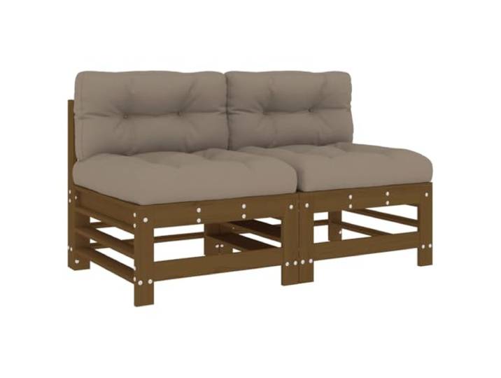 Coespram 2er Set Garten Mittelsofa mit Kissen Honigbraun Massivholz Kiefer Modulare Sitzelemente aus Kiefernholz mit dicken Taupe Kissen für Garten, Balkon und Terrasse. Flexibel kombinierbar.