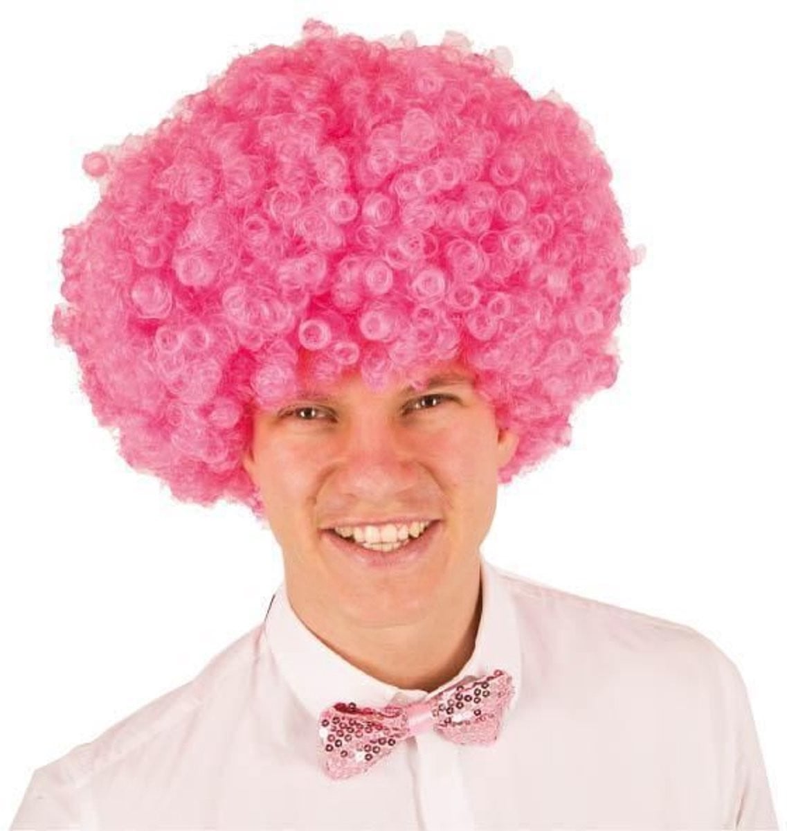 Faram Pruik met krullenbol in het roze