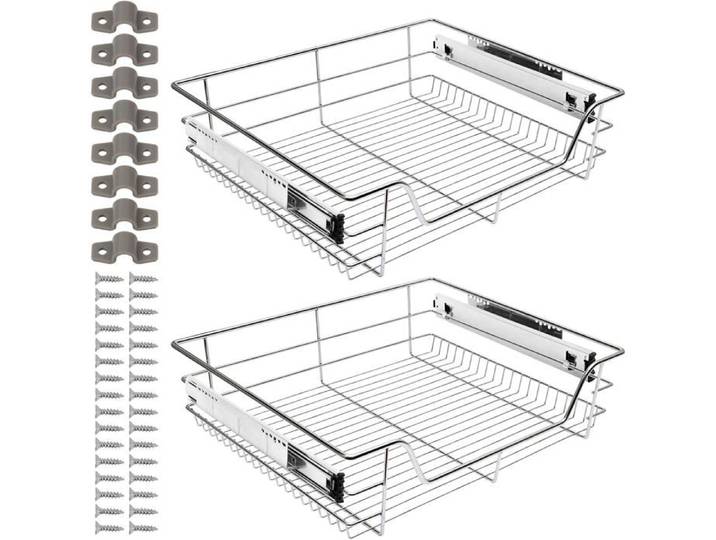 Tiroir télescopique cuisine lot de 2 - 60 cm acier chromé coulissant charge 20 kg - glissières pour placard