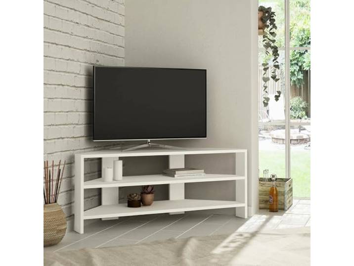 Dmora TV-Schrank Sadalmelik 110x36x45 cm Weiß 3 Böden 3 Fächer