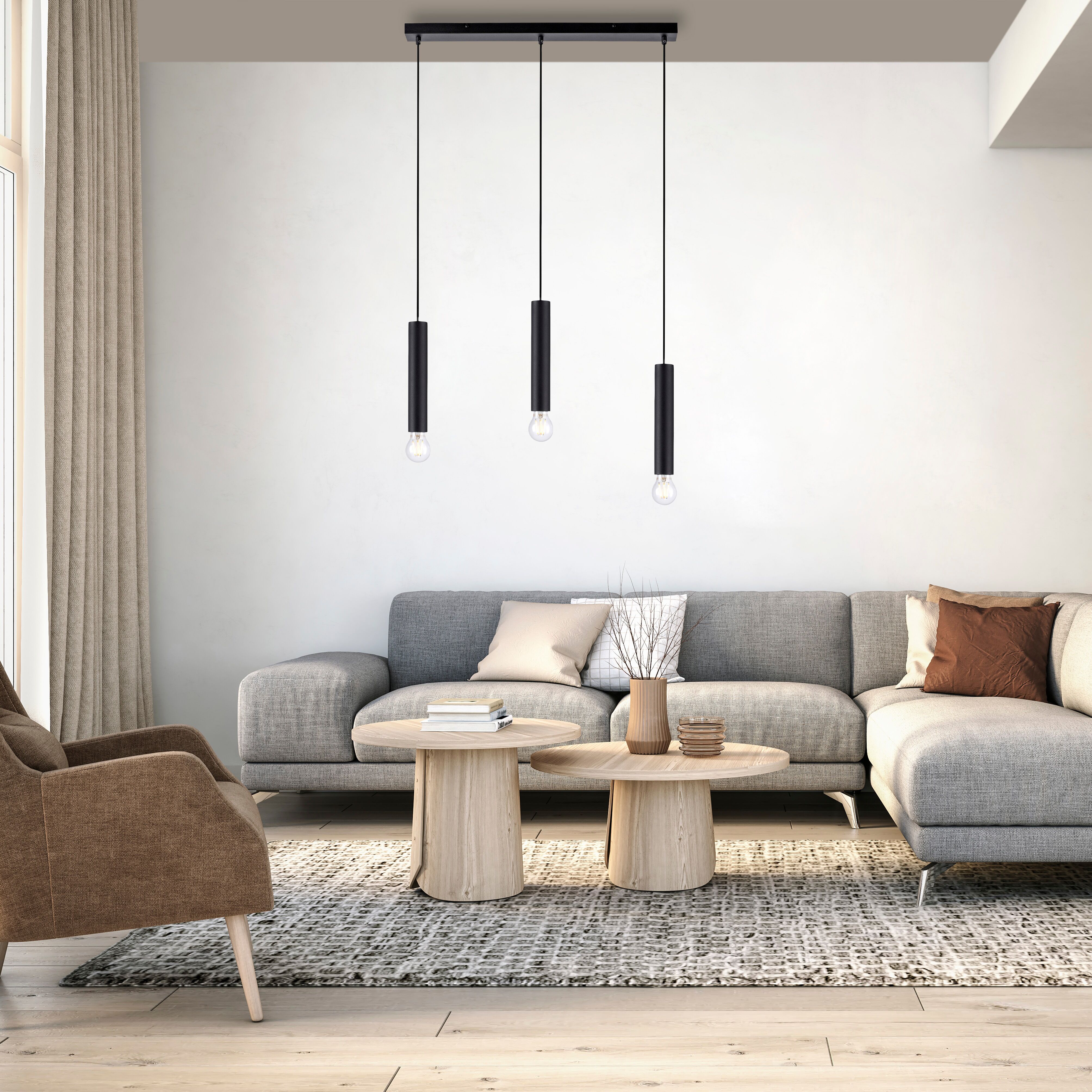 JUST LIGHT Pendelleuchte "BRUNA", schwarz, 3, 1 Stk., Leuchten, ExklusiveE27, Pendelleuchte