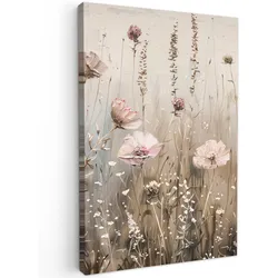 LEINWANDBILD Blumen - Rosa - Modern - Beige Deko Wohnzimmer 20x30 cm