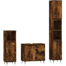 vidaXL 3-tlg. Badmöbel-Set Räuchereiche Holzwerkstoff