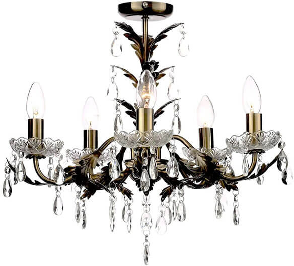 BHS Paisley Flush Antique Brass Chandelier
