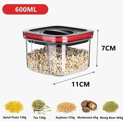 Inspire Select Rotating Lid Airtight Food Storage Container Stackable Transparent PET Kitchen Storage Jar For Grains, Cereal & Dry Fo black 20.3 Fl Oz