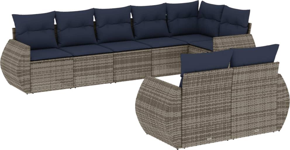 8-teiliges Gartensofa-Set mit Kissen, grau, Polyrattan