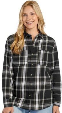 Fin & Feather Cabin Flannel Shirt (Women's) Casual in Black/Grey/Plaid, Size 1X, Cotton/Flannel
