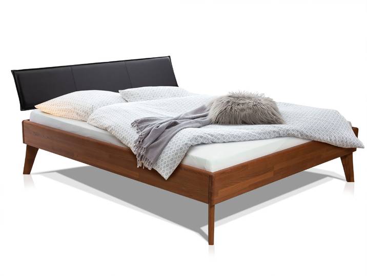 CALIDO 4-Fuß-Bett mit Polsterkopfteil, Material Massivholz