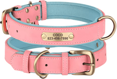 Inspire Picks Personalized PU Leather Dog Collar With Free Engraved Nameplate For All Dog Sizes 361k Pink l